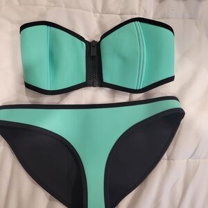 Triangl Swimwear Aqua and Black Bikini Set